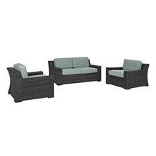 Load image into Gallery viewer, Beaufort 3Pc Outdoor Wicker Conversation Set Mist/Brown - Loveseat & 2 Chairs