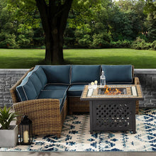 Load image into Gallery viewer, Bradenton 4Pc Outdoor Wicker Sectional Set Weathered Brown/Navy