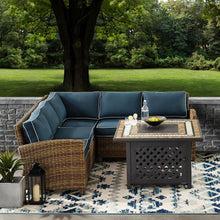 Load image into Gallery viewer, Bradenton 4Pc Outdoor Wicker Sectional Set Weathered Brown/Navy
