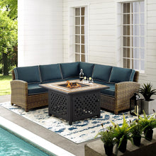 Load image into Gallery viewer, Bradenton 4Pc Outdoor Wicker Sectional Set Weathered Brown/Navy