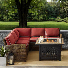 Load image into Gallery viewer, Bradenton 4Pc Outdoor Wicker Sectional Set Weathered Brown/Sangria