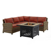 Load image into Gallery viewer, Bradenton 4Pc Outdoor Wicker Sectional Set Weathered Brown/Sangria