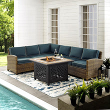 Load image into Gallery viewer, Bradenton 5Pc Outdoor Wicker Sectional Set Weathered Brown/Navy