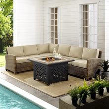 Load image into Gallery viewer, Bradenton 5Pc Outdoor Wicker Sectional Set, W/Fire Table