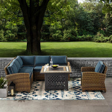 Load image into Gallery viewer, Bradenton 5Pc Outdoor Wicker Sectional Set Weathered Brown/Navy