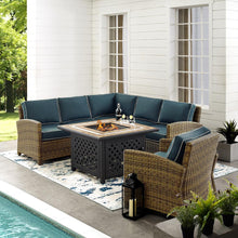 Load image into Gallery viewer, Bradenton 5Pc Outdoor Wicker Sectional Set Weathered Brown/Navy