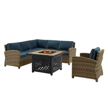 Load image into Gallery viewer, Bradenton 5Pc Outdoor Wicker Sectional Set Weathered Brown/Navy