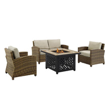 Load image into Gallery viewer, Bradenton 4Pc Outdoor Wicker Conversation Set W/Fire Table Weathered Brown/Sand - Loveseat, Tucson Fire Table, & 2 Arm Chairs