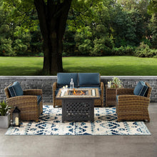 Load image into Gallery viewer, Bradenton 5Pc Outdoor Wicker Conversation Set Weathered Brown/Navy
