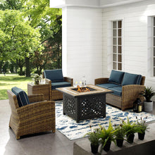 Load image into Gallery viewer, Bradenton 5Pc Outdoor Wicker Conversation Set Weathered Brown/Navy