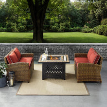 Load image into Gallery viewer, Bradenton 3Pc Outdoor Wicker Conversation Set W/Fire Table Sangria/Weathered Brown - Tucson Fire Table & 2 Loveseats