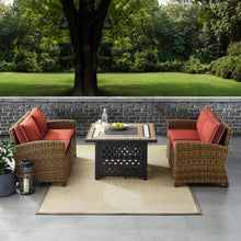 Load image into Gallery viewer, Bradenton 3Pc Outdoor Wicker Conversation Set W/Fire Table Sangria/Weathered Brown - Tucson Fire Table & 2 Loveseats