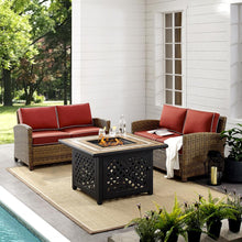 Load image into Gallery viewer, Bradenton 3Pc Outdoor Wicker Conversation Set W/Fire Table Sangria/Weathered Brown - Tucson Fire Table & 2 Loveseats