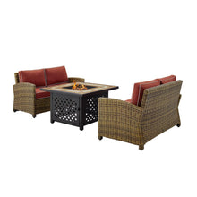 Load image into Gallery viewer, Bradenton 3Pc Outdoor Wicker Conversation Set W/Fire Table Sangria/Weathered Brown - Tucson Fire Table & 2 Loveseats