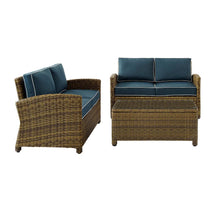 Load image into Gallery viewer, Bradenton 3Pc Outdoor Wicker Conversation Set Navy/Weathered Brown - Coffee Table & 2 Loveseats