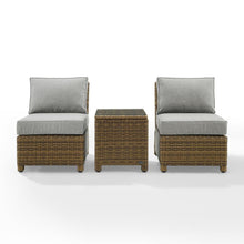 Load image into Gallery viewer, Bradenton 3Pc Outdoor Wicker Chair Set Gray/ Weathered Brown - Side Table & 2 Armless Chairs