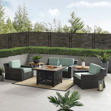 Load image into Gallery viewer, Beaufort 6Pc Outdoor Wicker Conversation Set W/Fire Table Mist/Brown - Tucson Fire Table, Loveseat, 2 Side Tables, & 2 Chairs
