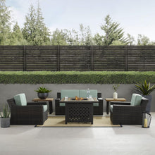Load image into Gallery viewer, Beaufort 6Pc Outdoor Wicker Conversation Set W/Fire Table Mist/Brown - Tucson Fire Table, Loveseat, 2 Side Tables, & 2 Chairs