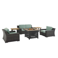 Load image into Gallery viewer, Beaufort 6Pc Outdoor Wicker Conversation Set W/Fire Table Mist/Brown - Tucson Fire Table, Loveseat, 2 Side Tables, & 2 Chairs