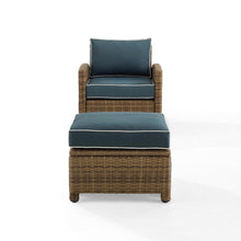 Load image into Gallery viewer, Bradenton 2Pc Outdoor Wicker Armchair Set Navy/ Weathered Brown - Armchair & Ottoman