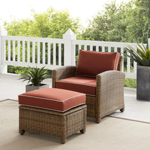 Load image into Gallery viewer, Bradenton 2Pc Outdoor Wicker Armchair Set Sangria/ Weathered Brown - Armchair & Ottoman