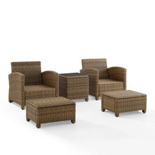 Load image into Gallery viewer, Bradenton 5Pc Outdoor Wicker Armchair Set Sand/ Weathered Brown - Side Table, 2 Arm Chairs & 2 Ottomans