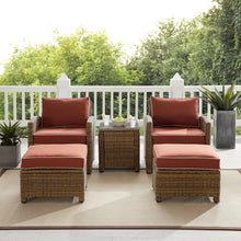 Load image into Gallery viewer, Bradenton 5Pc Outdoor Wicker Armchair Set Sangria/ Weathered Brown - Side Table, 2 Arm Chairs & 2 Ottomans