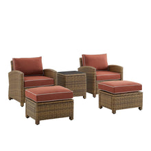 Load image into Gallery viewer, Bradenton 5Pc Outdoor Wicker Armchair Set Sangria/ Weathered Brown - Side Table, 2 Arm Chairs & 2 Ottomans