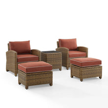 Load image into Gallery viewer, Bradenton 5Pc Outdoor Wicker Armchair Set Sangria/ Weathered Brown - Side Table, 2 Arm Chairs & 2 Ottomans