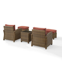 Load image into Gallery viewer, Bradenton 5Pc Outdoor Wicker Armchair Set Sangria/ Weathered Brown - Side Table, 2 Arm Chairs & 2 Ottomans