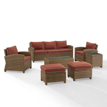 Load image into Gallery viewer, Bradenton 7Pc Outdoor Wicker Sofa Set Sangria/Weathered Brown - Sofa, Coffee Table, Side Table, 2 Armchairs & 2 Ottomans