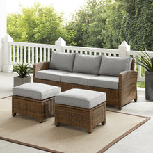 Load image into Gallery viewer, Bradenton 3Pc Outdoor Wicker Sofa Set Gray/Weathered Brown - Sofa & 2 Ottomans