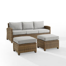 Load image into Gallery viewer, Bradenton 3Pc Outdoor Wicker Sofa Set Gray/Weathered Brown - Sofa & 2 Ottomans