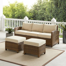 Load image into Gallery viewer, Bradenton 3Pc Outdoor Wicker Sofa Set Sand/Weathered Brown - Sofa & 2 Ottomans