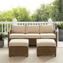 Load image into Gallery viewer, Bradenton 3Pc Outdoor Wicker Sofa Set Sand/Weathered Brown - Sofa & 2 Ottomans