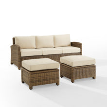 Load image into Gallery viewer, Bradenton 3Pc Outdoor Wicker Sofa Set Sand/Weathered Brown - Sofa & 2 Ottomans