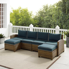 Load image into Gallery viewer, Bradenton 4Pc Outdoor Wicker Sectional Set Navy /Weathered Brown - Left Loveseat, Right Loveseat, & 2 Ottomans