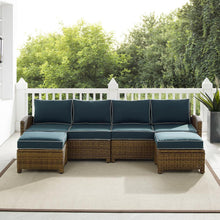 Load image into Gallery viewer, Bradenton 4Pc Outdoor Wicker Sectional Set Navy /Weathered Brown - Left Loveseat, Right Loveseat, & 2 Ottomans