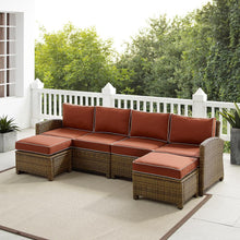 Load image into Gallery viewer, Bradenton 4Pc Outdoor Wicker Sectional Set Sangria /Weathered Brown - Left Loveseat, Right Loveseat, & 2 Ottomans