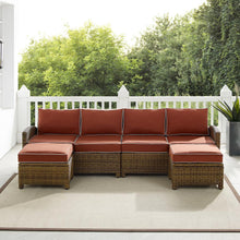Load image into Gallery viewer, Bradenton 4Pc Outdoor Wicker Sectional Set Sangria /Weathered Brown - Left Loveseat, Right Loveseat, & 2 Ottomans
