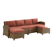 Load image into Gallery viewer, Bradenton 4Pc Outdoor Wicker Sectional Set Sangria /Weathered Brown - Left Loveseat, Right Loveseat, & 2 Ottomans