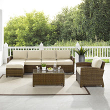 Load image into Gallery viewer, Bradenton 5Pc Outdoor Wicker Sectional Set Sand /Weathered Brown - Left Loveseat, Right Loveseat, Armchair, Coffee Table, & Ottoman