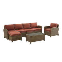 Load image into Gallery viewer, Bradenton 5Pc Outdoor Wicker Sectional Set Sangria /Weathered Brown - Left Loveseat, Right Loveseat, Armchair, Coffee Table, & Ottoman