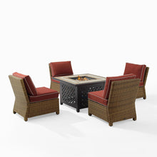 Load image into Gallery viewer, Bradenton 5Pc Outdoor Wicker Conversation Set W/Fire Table Sangria/Weathered Brown - Tucson Fire Table & 4 Armless Chairs