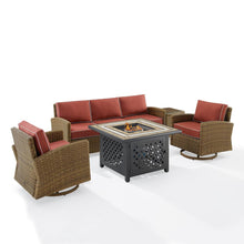 Load image into Gallery viewer, Bradenton 5Pc Swivel Rocker And Sofa Set W/Fire Table Sangria/Weathered Brown - Tucson Fire Table, Sofa, Side Table, & 2 Swivel Rockers