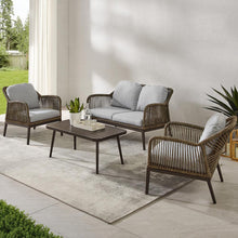 Load image into Gallery viewer, Haven 4Pc Outdoor Wicker Conversation Set Light Gray/Light Brown - Loveseat, Coffee Table, & 2 Armchairs