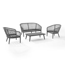 Load image into Gallery viewer, Dover 4Pc Outdoor Rope Conversation Set Charcoal/Matte Black - Loveseat, Coffee Table, & 2 Armchairs
