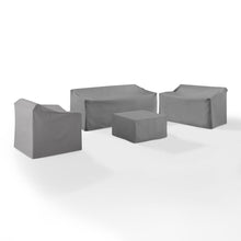 Load image into Gallery viewer, 4Pc Sectional Cover Set Gray - Loveseat, Sofa, Square Table/Ottoman, & Arm Chair