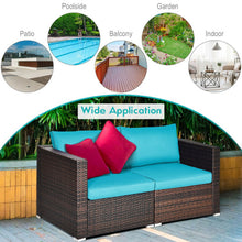 Load image into Gallery viewer, 2PCS Patio Rattan Sectional Conversation Sofa Set-Blue