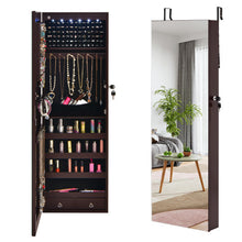 Load image into Gallery viewer, Wall Mounted Full Screen Mirror Jewelry Cabinet Armoire wirth 6 LEDs-Brown